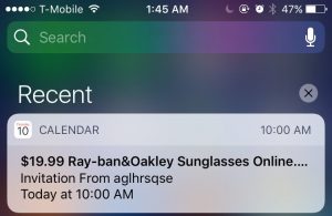 Calendar event to buy some Ray-ban&Oakley Sunglasses Online.... Spam calendar event from someone I didn't want to get it from!
